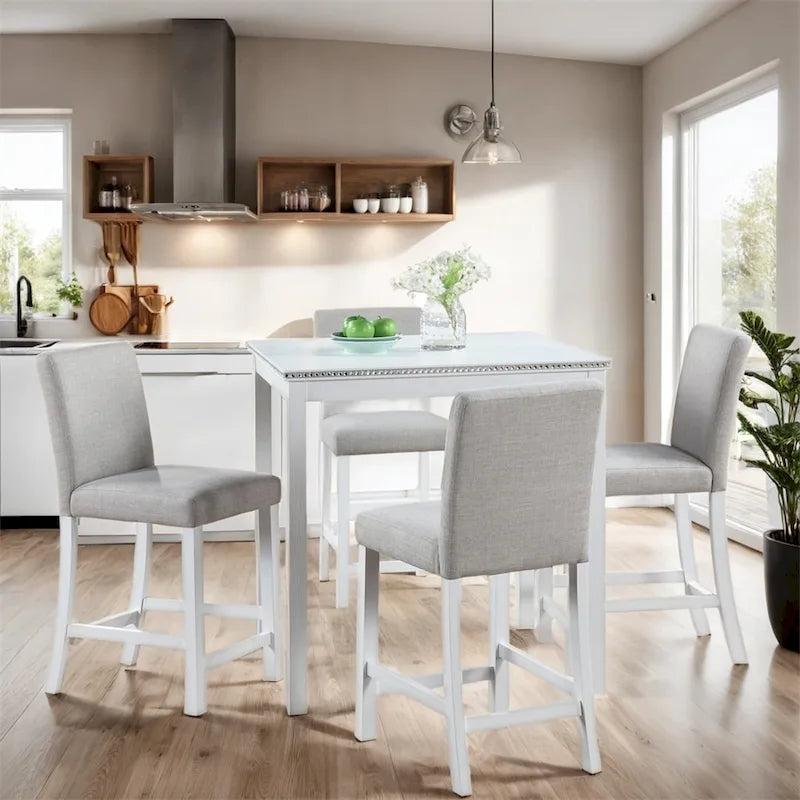 Set da 5 pezzi di tavolo e sedie da pranzo in legno, altezza bancone