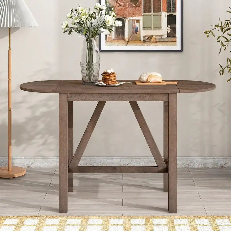 3-Piece Wood Counter Height Drop Leaf Dining Table Set with 2 Upholstered Dining Chairs for Small Place