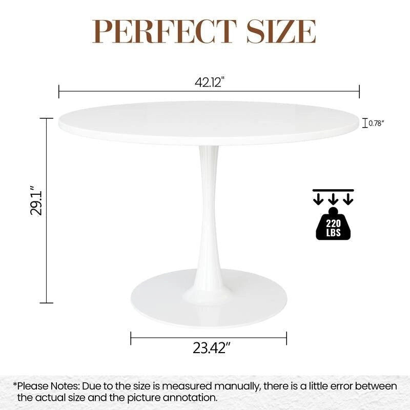 Grondin Mid-Century Modern Round Kitchen or Dining Table with Premium MDF Top and Steel Pedestal Base for Dining Room