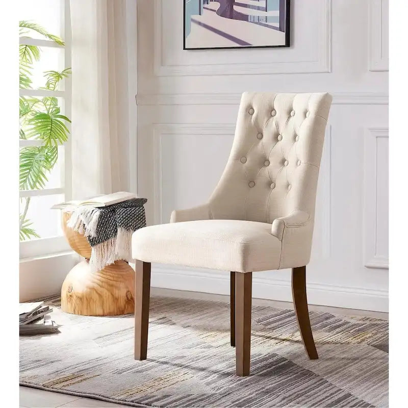 Wingback Upholstered Dining Chairs Set of 2, Fabric Side Dining Room Chairs with Tufted Button