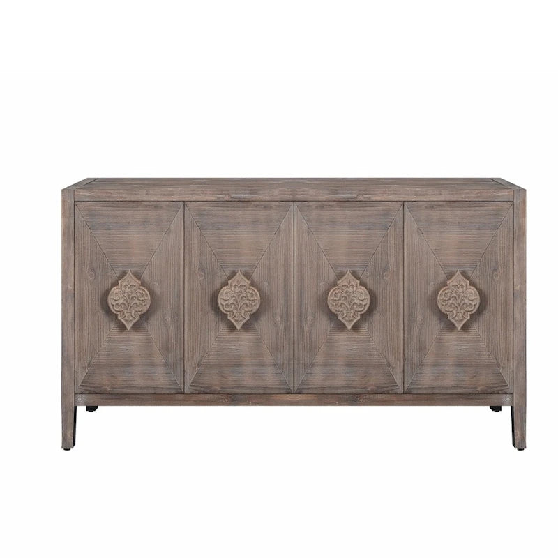 Antique Carved Flower Door Sideboard Storage Cabinet