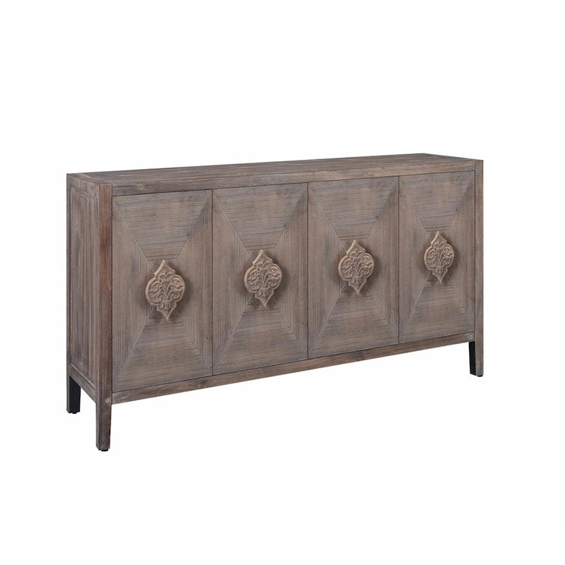 Antique Carved Flower Door Sideboard Storage Cabinet