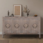 Antique Carved Flower Door Sideboard Storage Cabinet