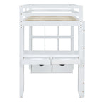 Loft Bed with Large Shelves, Writing Desk and LED Light