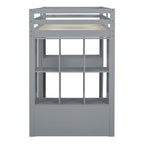 Loft Bed with Large Shelves, Writing Desk and LED Light