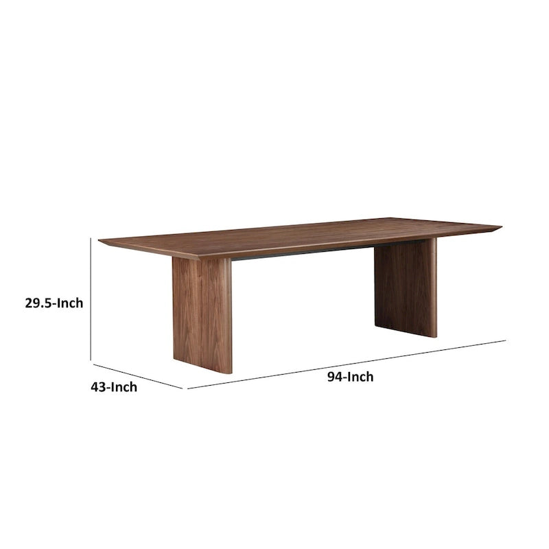 Tommy 94 Inch Dining Table, Rectangular Top, Wide Panel Legs, Walnut Brown