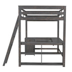 Full Size Loft Bed with U-shaped Desk, Drawers and Storage Shelves