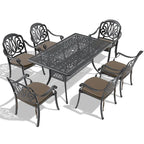 5/7-Piece Cast Aluminum Outdoor Dining Set with 58.27 L X 34.65 W Rectangular Table and Random Color Seat Cushions