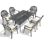 5/7-Piece Cast Aluminum Outdoor Dining Set with 58.27 L X 34.65 W Rectangular Table and Random Color Seat Cushions