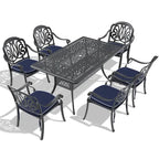 5/7-Piece Cast Aluminum Outdoor Dining Set with 58.27 L X 34.65 W Rectangular Table and Random Color Seat Cushions