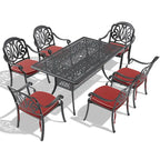 5/7-Piece Cast Aluminum Outdoor Dining Set with 58.27 L X 34.65 W Rectangular Table and Random Color Seat Cushions