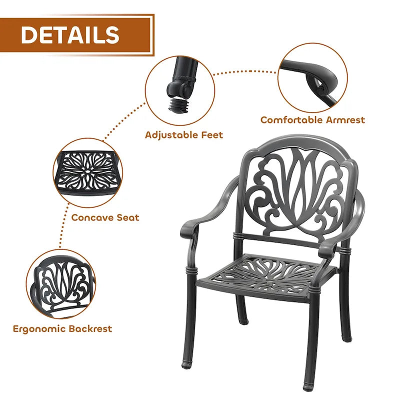 5/7-Piece Cast Aluminum Outdoor Dining Set with 58.27 L X 34.65 W Rectangular Table and Random Color Seat Cushions
