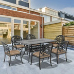5/7-Piece Cast Aluminum Outdoor Dining Set with 58.27 L X 34.65 W Rectangular Table and Random Color Seat Cushions
