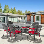 5/7-Piece Cast Aluminum Outdoor Dining Set with 58.27 L X 34.65 W Rectangular Table and Random Color Seat Cushions