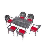 5/7-Piece Cast Aluminum Outdoor Dining Set with 58.27 L X 34.65 W Rectangular Table and Random Color Seat Cushions