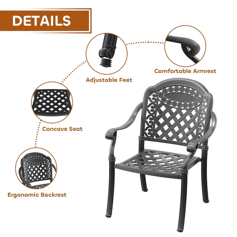 5/7-Piece Cast Aluminum Outdoor Dining Set with 58.27 L X 34.65 W Rectangular Table and Random Color Seat Cushions