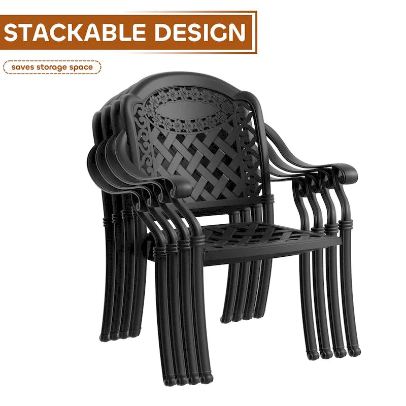 5/7-Piece Cast Aluminum Outdoor Dining Set with 58.27 L X 34.65 W Rectangular Table and Random Color Seat Cushions