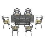 5/7-Piece Cast Aluminum Outdoor Dining Set with 58.27 L X 34.65 W Rectangular Table and Random Color Seat Cushions