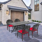 5/7-Piece Cast Aluminum Outdoor Dining Set with 58.27 L X 34.65 W Rectangular Table and Random Color Seat Cushions