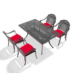 5/7-Piece Cast Aluminum Outdoor Dining Set with 58.27 L X 34.65 W Rectangular Table and Random Color Seat Cushions