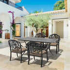 5/7-Piece Cast Aluminum Outdoor Dining Set with 58.27 L X 34.65 W Rectangular Table and Random Color Seat Cushions
