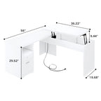 Modern Farmhouse Lift Top L-Shaped Desk with Charge Station, Corner Desk with File Drawers for Home Office