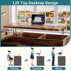 Modern Farmhouse Lift Top L-Shaped Desk with Charge Station, Corner Desk with File Drawers for Home Office