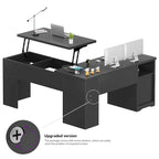 Modern Farmhouse Lift Top L-Shaped Desk with Charge Station, Corner Desk with File Drawers for Home Office