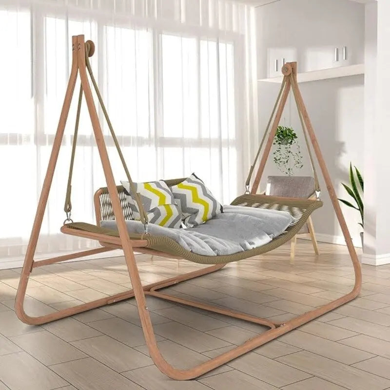 Sedia a dondolo amaca con supporto, telaio color legno antiruggine, capacità 258 kg con cuscino, sedia amaca doppia oversize