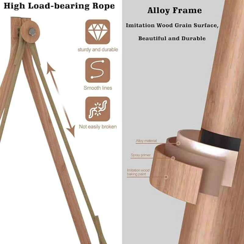 Sedia a dondolo amaca con supporto, telaio color legno antiruggine, capacità 258 kg con cuscino, sedia amaca doppia oversize