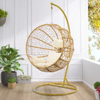 Modern Outdoor Gold Wicker Double Hanging Egg Swing Chair