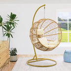 Modern Outdoor Gold Wicker Double Hanging Egg Swing Chair