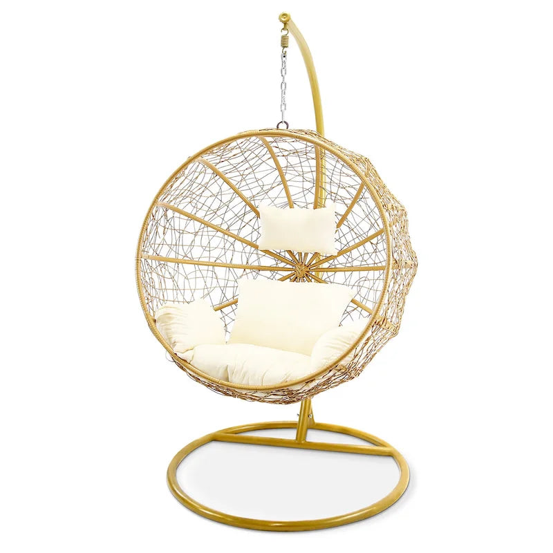Modern Outdoor Gold Wicker Double Hanging Egg Swing Chair