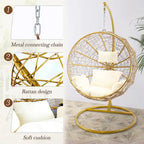 Modern Outdoor Gold Wicker Double Hanging Egg Swing Chair