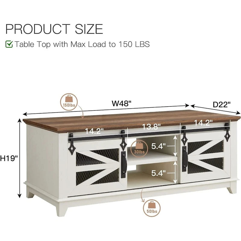 Farmhouse Coffee Table with Storage & Sliding Doors, Cocktail Table