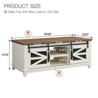 Farmhouse Coffee Table with Storage & Sliding Doors, Cocktail Table