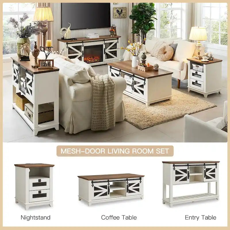 Farmhouse Coffee Table with Storage & Sliding Doors, Cocktail Table