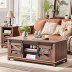 Farmhouse Coffee Table with Storage & Sliding Doors, Cocktail Table