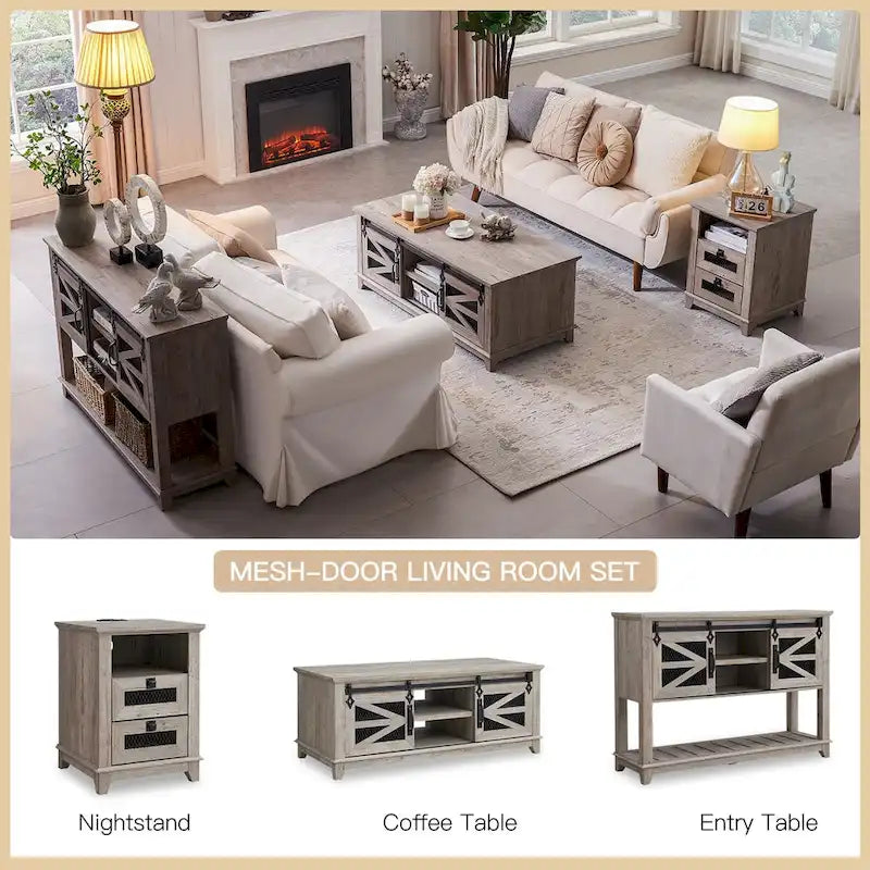 Farmhouse Coffee Table with Storage & Sliding Doors, Cocktail Table