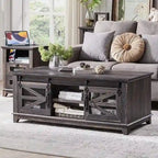 Farmhouse Coffee Table with Storage & Sliding Doors, Cocktail Table
