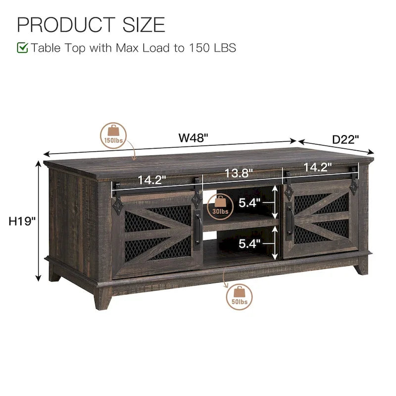 Farmhouse Coffee Table with Storage & Sliding Doors, Cocktail Table