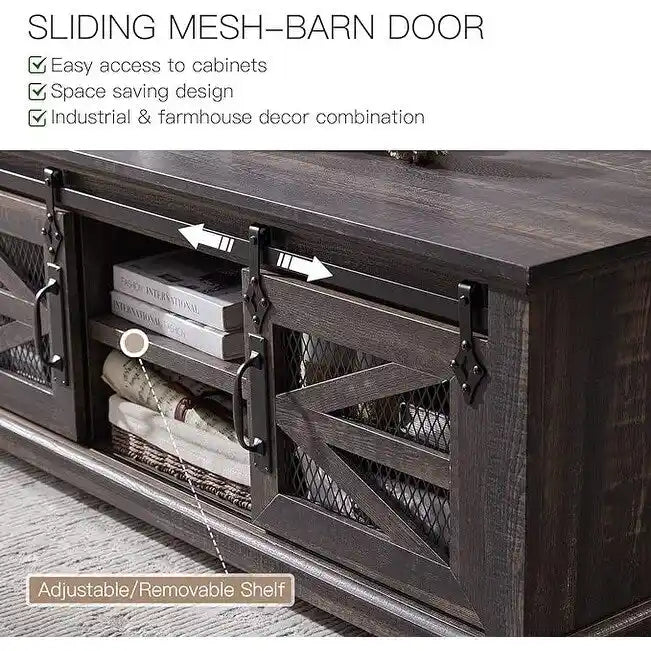 Farmhouse Coffee Table with Storage & Sliding Doors, Cocktail Table