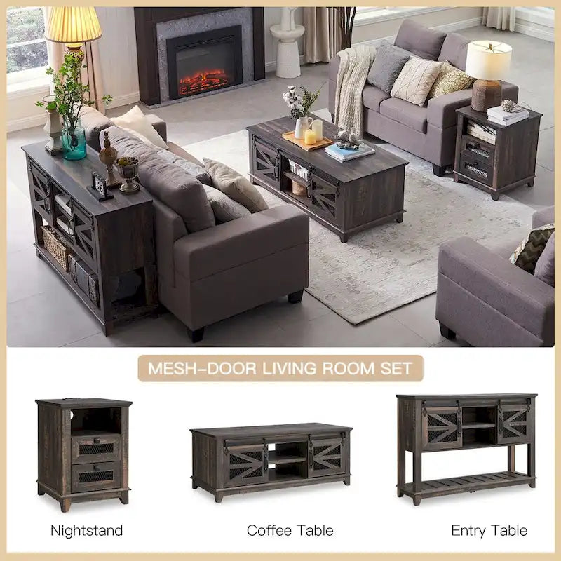 Farmhouse Coffee Table with Storage & Sliding Doors, Cocktail Table