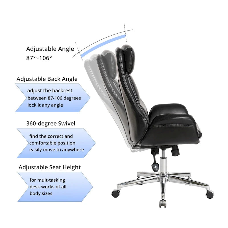 Modern High-Back Leatherette Adjustable Swivel Executive Office Chair by Glitzhome