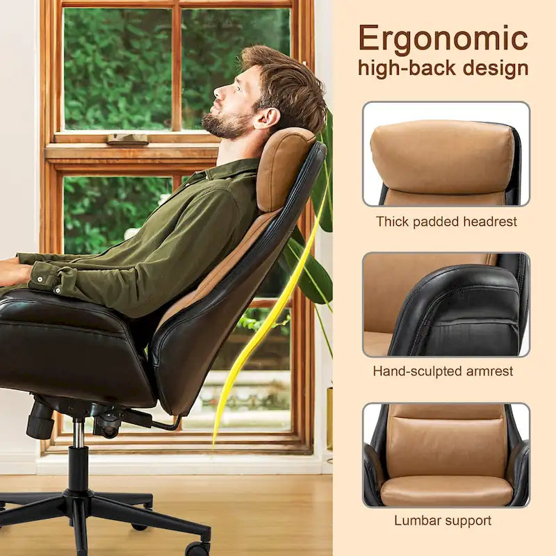 Modern High-Back Leatherette Adjustable Swivel Executive Office Chair by Glitzhome