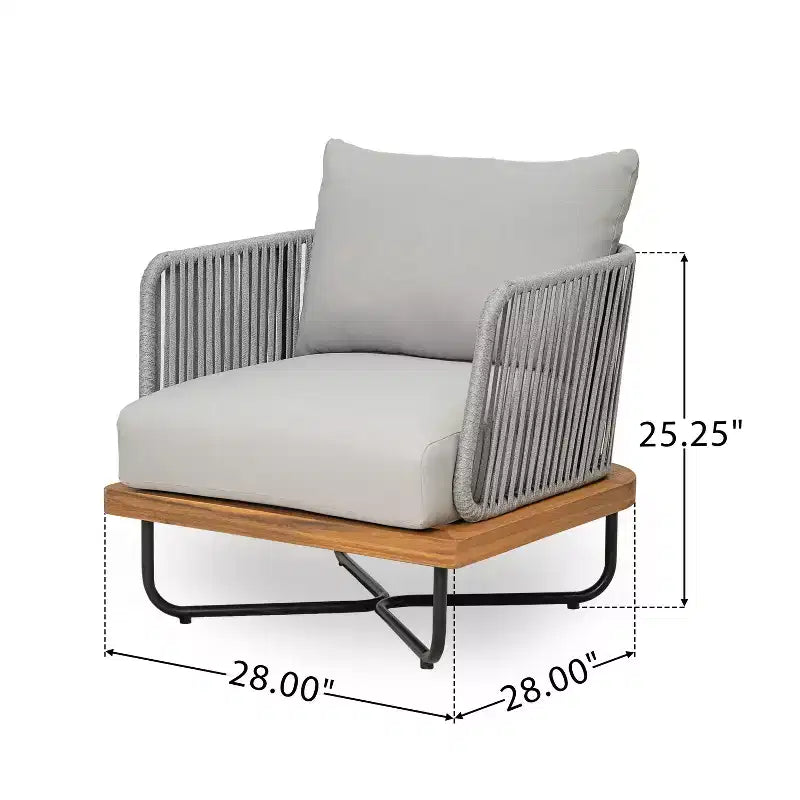 Poltrona Christopher Knight Home Ivan a club in corda intrecciata con struttura in acacia e ferro
