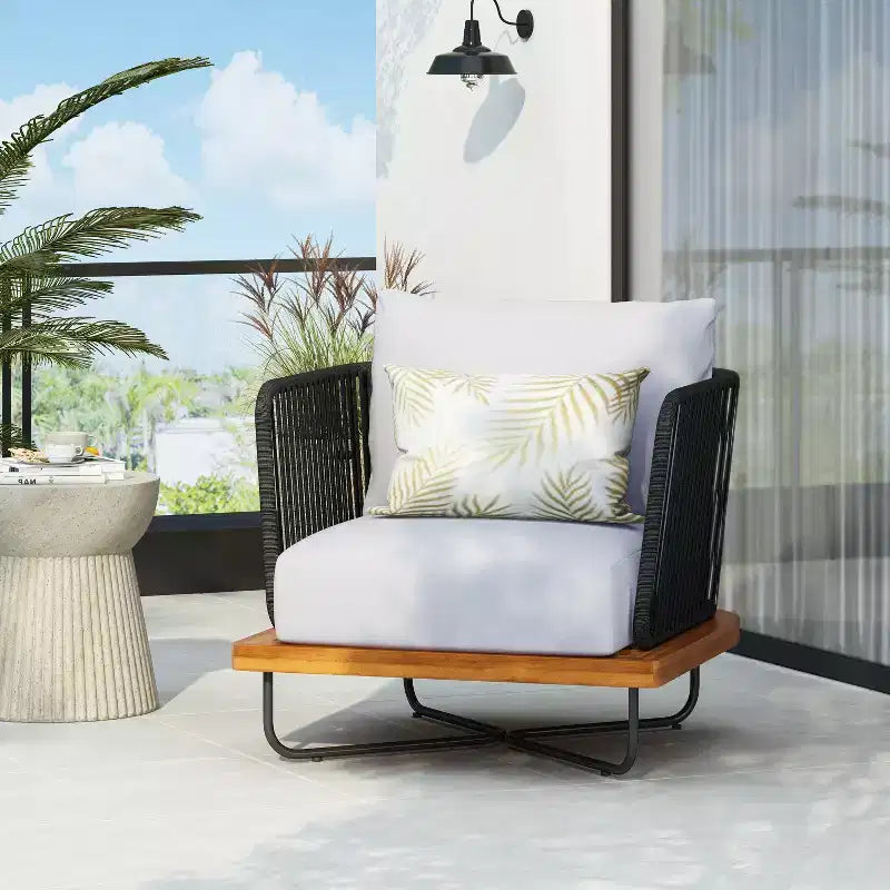 Poltrona Christopher Knight Home Ivan a club in corda intrecciata con struttura in acacia e ferro