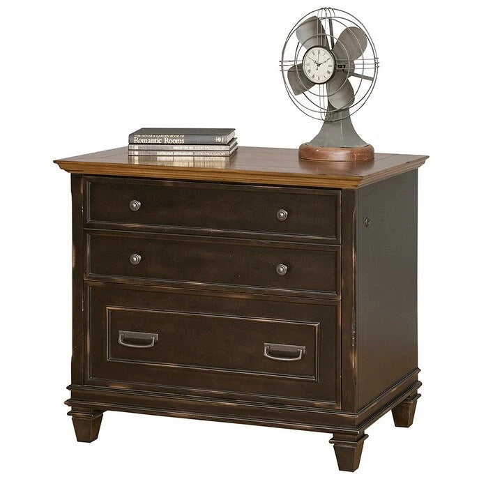 Hartford Wood Cassettiera laterale con serratura per schedari legali/lettere, mobiletto, nero