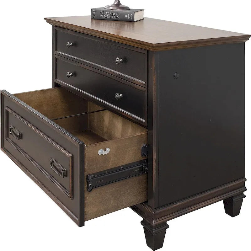 Hartford Wood Cassettiera laterale con serratura per schedari legali/lettere, mobiletto, nero