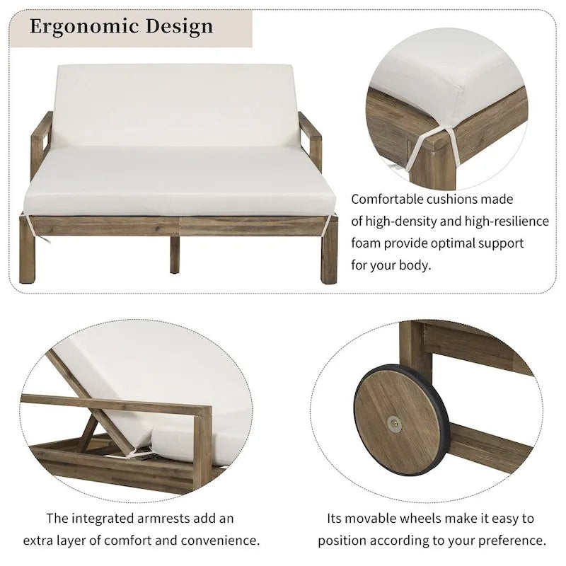 1-Piece Farmhouse-styled Wooden Outdoor Sunbed, Outdoor Daybed